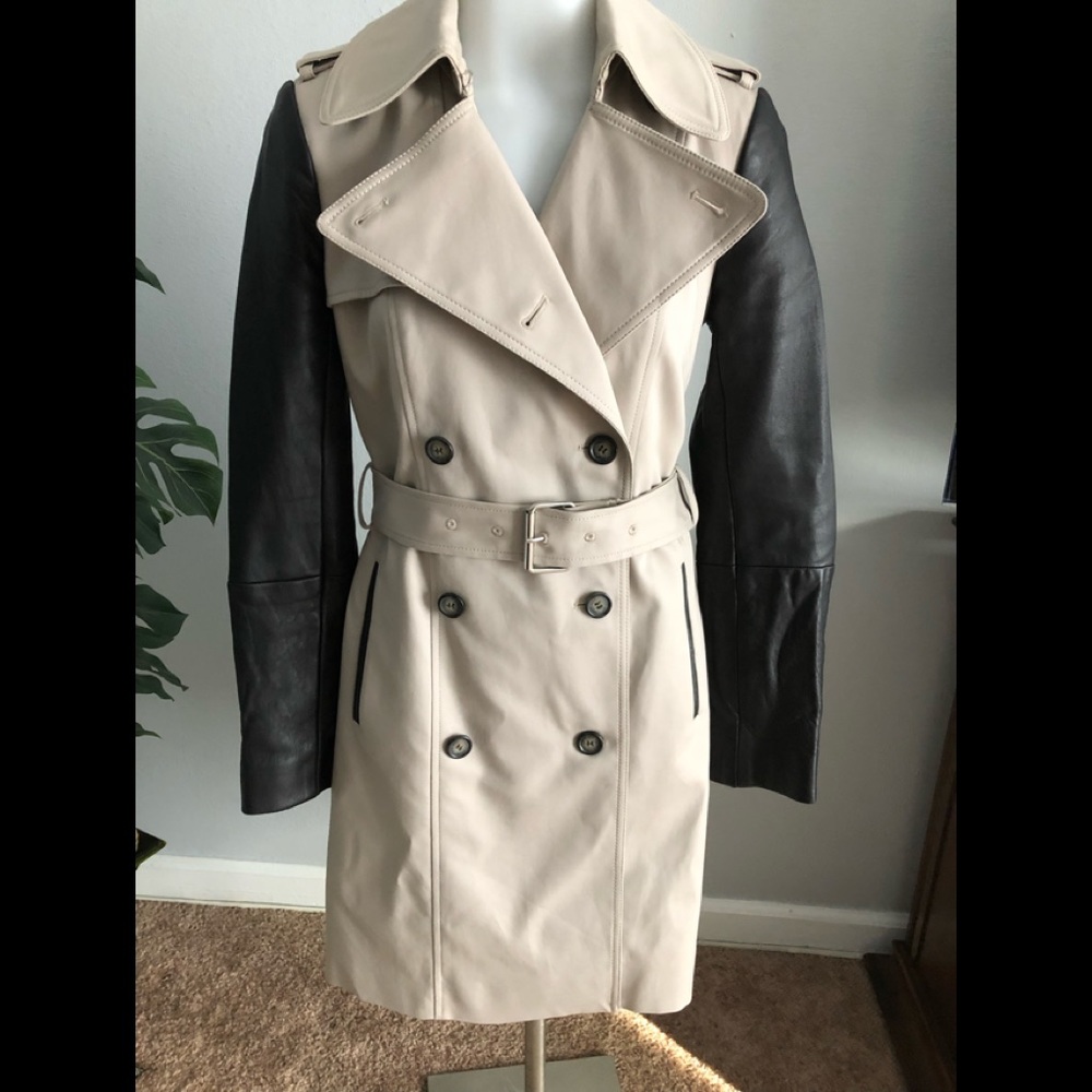 Club Monaco Mackenzie Trench with Genuine Leather Sleeves